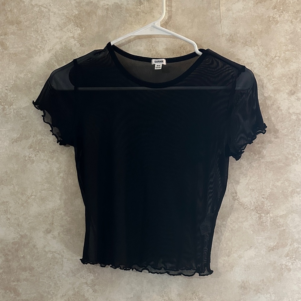 GARAGE Black Sheer Short Sleeve Crop Top